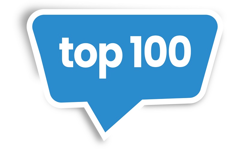 Top 100. Sign, Icon, Template, Speech Bubble Vector Illustration.